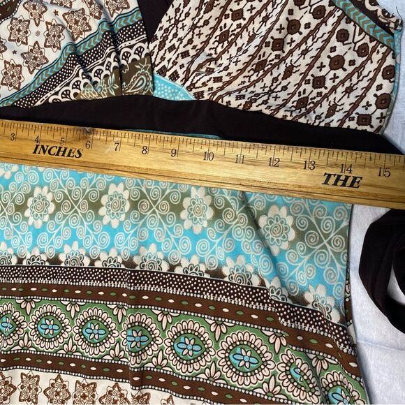 MCM Babydoll Sleeveless V-Neck Belted Tank Top Side Slits Y2K Size L Brown Teal - Picture 9 of 9